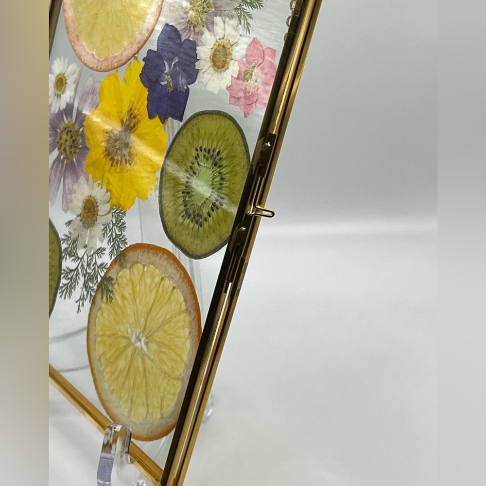 Handmade Pressed Flower/Fruit Art in Gold Frame - Picture 2 of 4